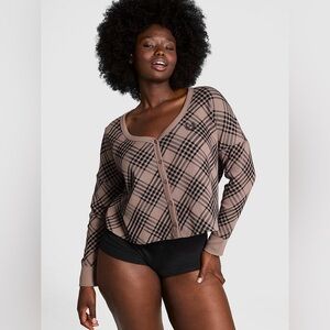 PINK Victoria’s Secret Plaid Button-Front in Taupe and Black